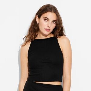 Wild Fable High Neck Black Mesh Tank Top Size XS Square Neck